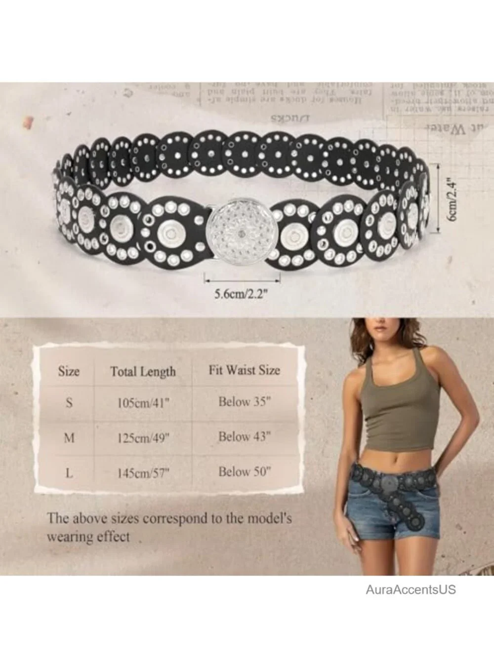 Vintage Western PU Leather Disc Waist Belt with Concho for Dress Jeans